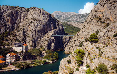 Fototapeta premium Bridge over Cetina river canyon near Omis Croatia.