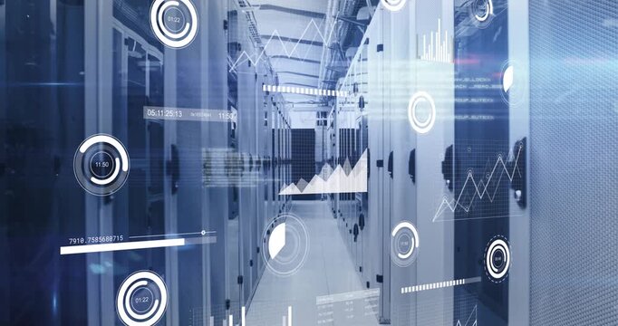 An animation of statistics and financial data processing over a transparent background