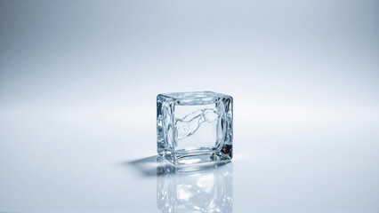 Crystal Clear Ice Cube Reflecting Light on a Smooth, Refreshing Surface