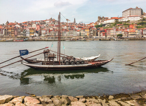 Traditional Boats on the Douro River in Porto, Portugal 
