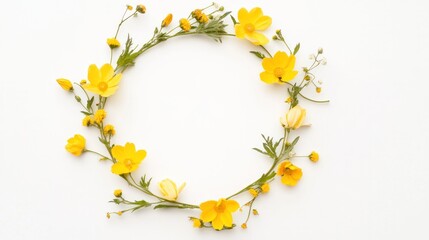 Golden Blossom Circle: A delicate circle of vibrant yellow flowers and lush green stems creates a captivating floral arrangement, perfect for adding a touch of nature's beauty to any design.