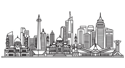 Fototapeta premium Jakarta Cityscape Outline Illustration