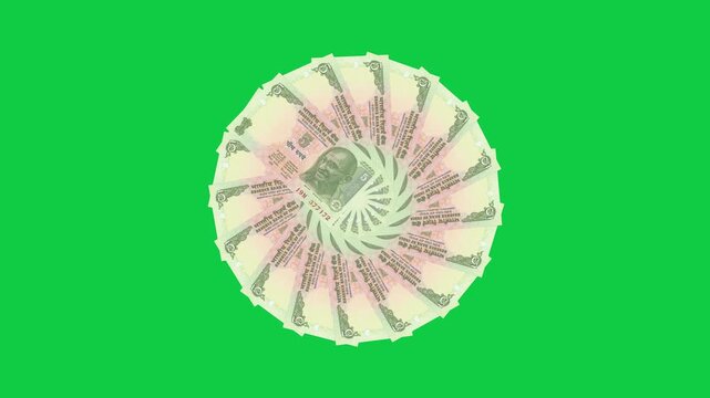 5 Rupee Indian note rotation with green screen background