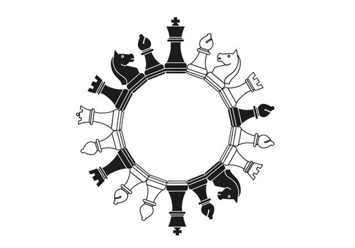 Chess pieces in circular formation.