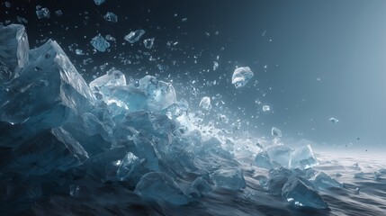 Obraz premium Frozen Symphony: Fragments of ice, reflecting the cool blue tones, create a dynamic and evocative scene, capturing a moment of glacial transformation.