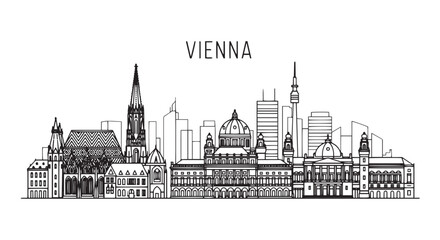 Naklejka premium Vienna Cityscape Line Art Illustration