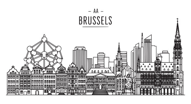 Brussels Skyline Illustration of Famous Landmarks