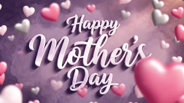 Happy Mother's Day greeting with floating 3D hearts