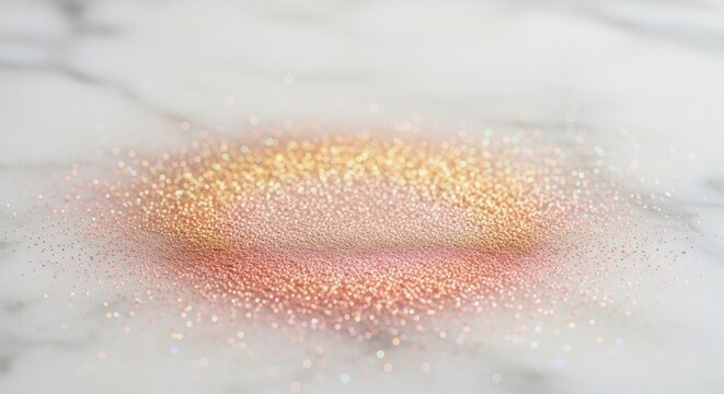 Delicate dusting of champagne gold and blush pink glitter particles shimmering on a surface