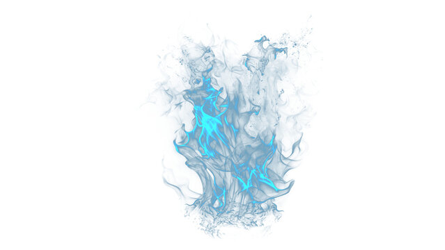 Glowing blue fire flame isolated PNG with bright cyan and electric blue burning flames, transparent background fire element for VFX, fantasy magic fire effect, plasma flame energy futuristic heat glow