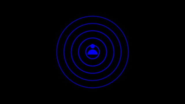 Contact ,man, profile icon with radio wave signal animation on a black background.Colorful geometric background, Radio waves diffusion and digital blue circle animation