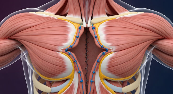 Median Sternotomy Procedure with Pectoral Muscle Retraction Anatomy