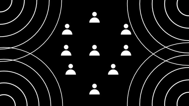 Contact ,man, profile icon with radio wave signal animation on a black background.Colorful geometric background, Radio waves diffusion and digital blue circle animation