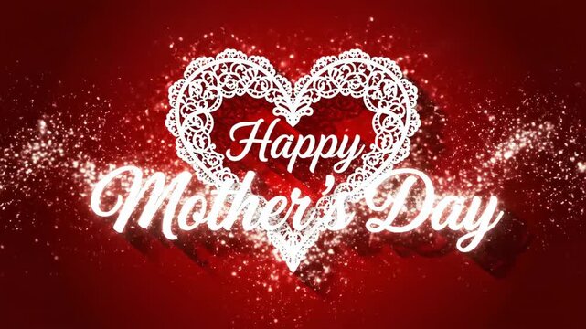 Happy Mother's Day text in lace heart on red background