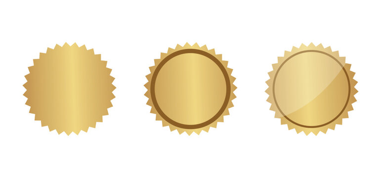 Gold seal badge collection. Premium quality certificate label set. Luxury golden award stamp design.