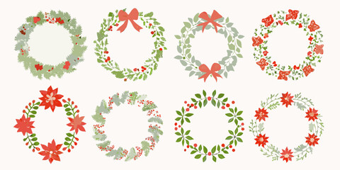 Collection of festive wreaths with floral and berry decorations © Bivuti