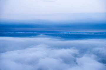 Sea of clouds over mountain range at sunrise in Oseo mountain South Korea