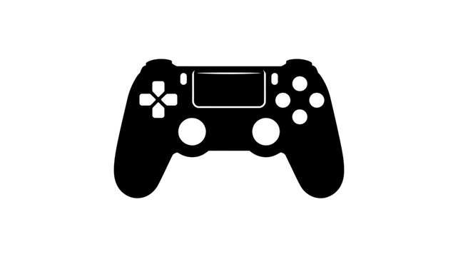 Black video game controller silhouette isolated on white background