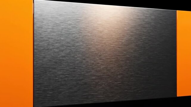 Abstract Orange and Gray Metal Panel Design on Black Background