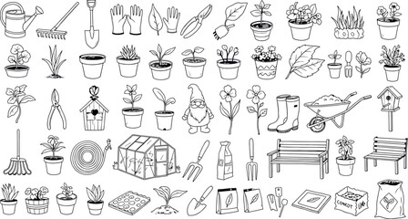 Gardening tools and supplies isolated on transparent background © SampaRani