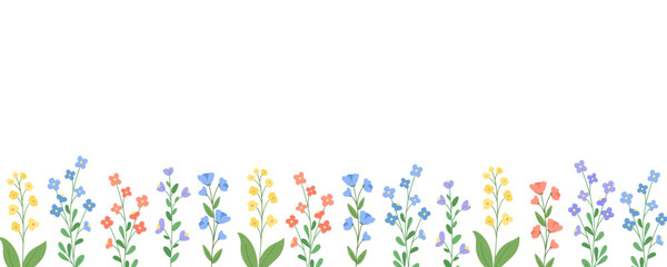 Flower banner frame or greeting card with wildflowers. Vector banner template with flowers and leaf. © Elenglush