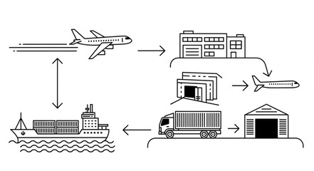 Naklejka premium Global Logistics Network - Air, Sea, and Land Transportation.
