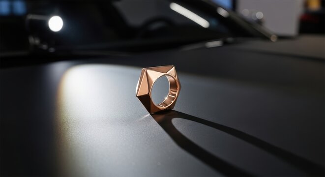 Modern geometric rose gold ring with sharp angles and lustrous finish