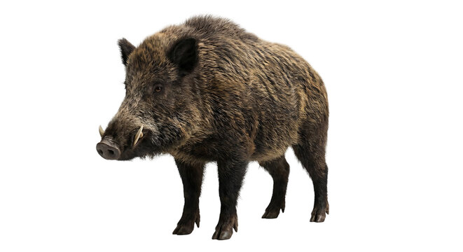 Wild Boar Standing Profile View Isolated on White Background