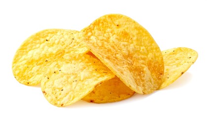 Close up shot of potato chip isolated on white background