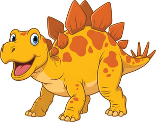 A cheerful cartoon illustration of a friendly yellow Stegosaurus dinosaur, depicted with a happy smile and distinctive orange plates, perfect for kids' playful designs and educational content © MstSharifa