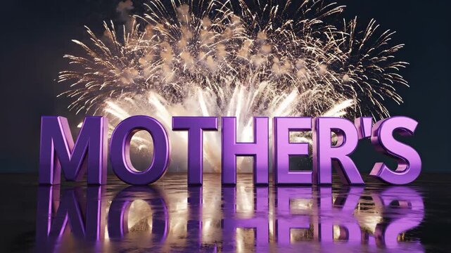 Mother's metallic text with colorful fireworks at night