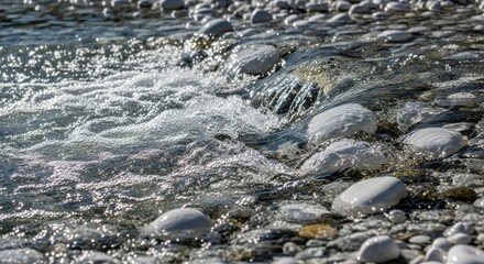 Obraz premium Clear River Water Rushing Over Smooth Rocks in Natural Outdoor Environment