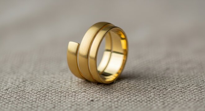 Gleaming 14k Yellow Gold Spiral Band Ring with a Brushed Matte Finish on Textured Surface