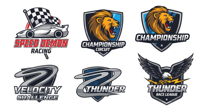 Dynamic Racing and Sports Logos Featuring Lions, Eagles, and Speed.