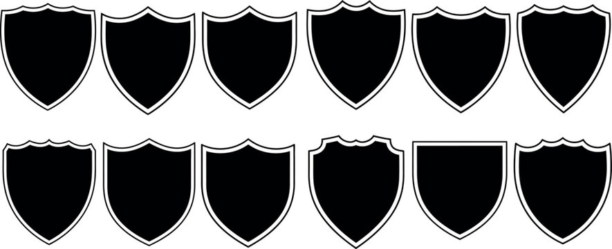 Ten black shield icons arranged in two rows on a white background