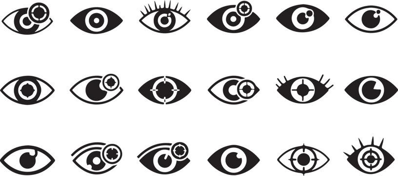 Black and white of various stylized eyes symbols vision