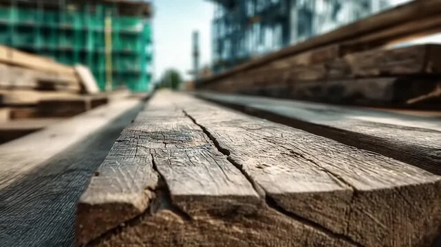 Weathered Wooden Planks in Construction Site.