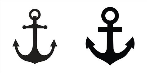 Obraz premium Anchor icon set. Anchors at sea. Nautical symbols. Collection of simple anchors in flat style, isolated on a white background, vector illustration.