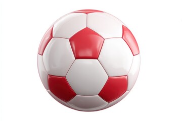 Fototapeta premium Red and white soccer ball isolated on white background. Classic sports equipment for football games, training and competition, perfect for sport design, recreation and active lifestyle concepts
