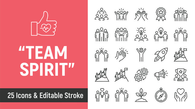 Team spirit icons set for business and motivation with editable stroke