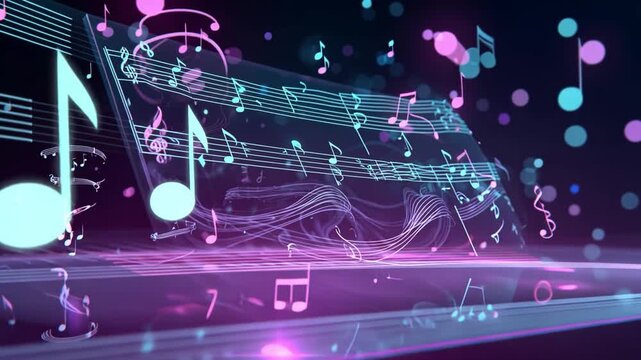Vibrant Music Notes Floating in Abstract Colorful Backgrounds