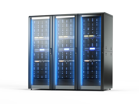 3 Server rack isolated - Cloud Computing, Artificial Intelligence, Database Concept - 3d illustration