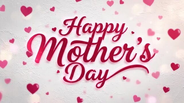 Red Happy Mother text on white textured background with bokeh