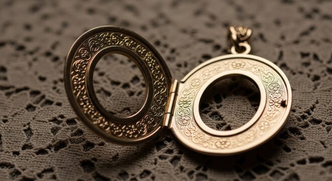 Exquisite Victorian-inspired ornate gold locket with intricate detailing, open to reveal its inner compartment.