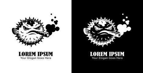The logo design is in the form of a puffer fish smoking a cigar © Yohanes