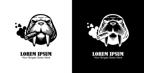The logo design is in the shape of a walrus head smoking a cigar © Yohanes