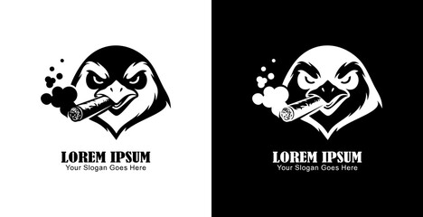 The logo design is in the shape of a penguin head smoking a cigar © Yohanes