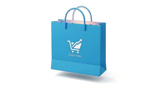 Blue shopping bag with shopping cart icon on a white background