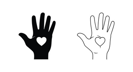Obraz premium Two hands displaying hearts one solid one outlined a striking silhouette