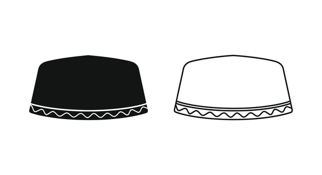 Two traditional kufi caps in contrasting colors a black and white silhouette